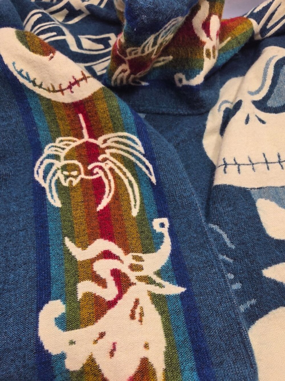 Elitex Hooded Poncho Jack Skellington Southwestern Aztec Hencho Ecuador Unisex - Picture 8 of 14